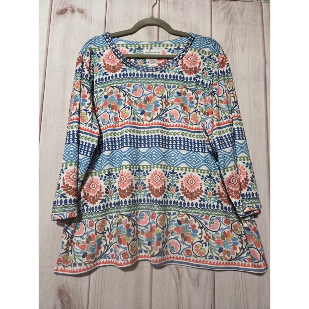 Alfred Dunner Floral Medallion Print 3/4 Sleeve Knit Top XL Multi-Color Cutout